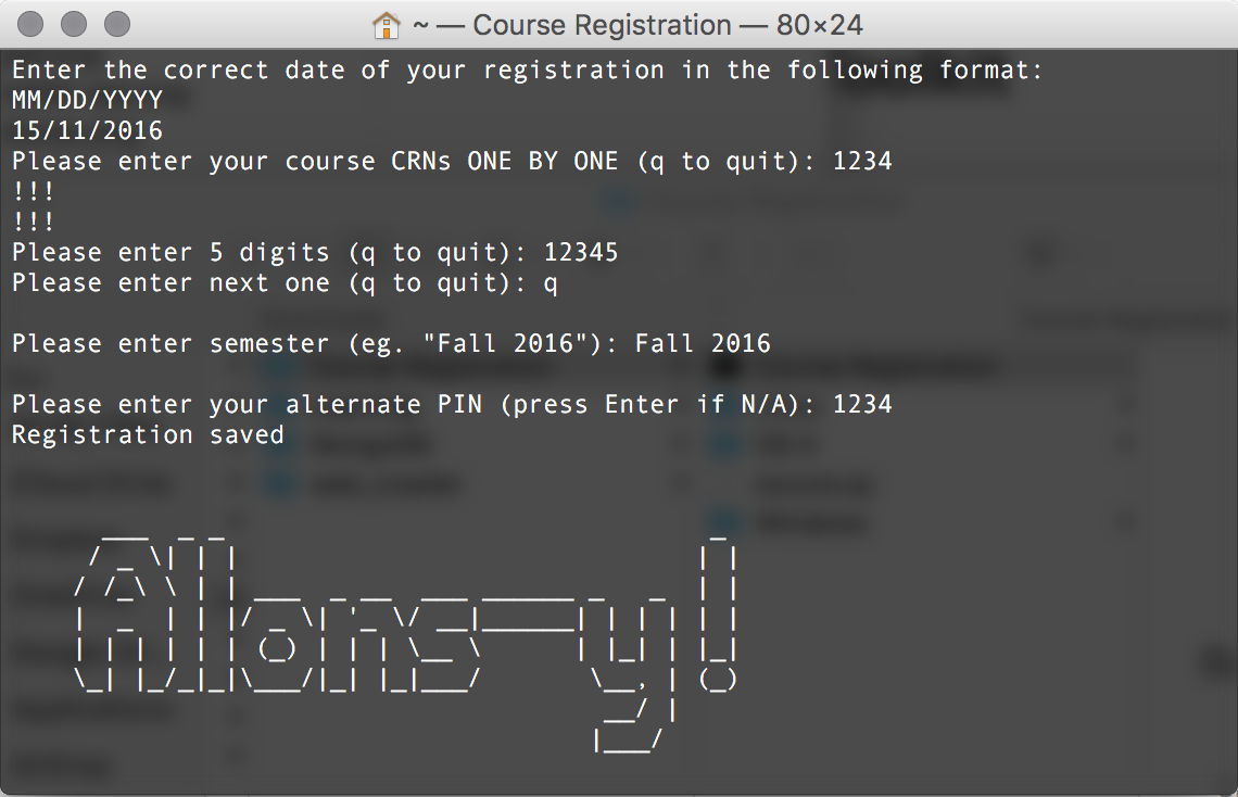 Course Registration Client Screenshot